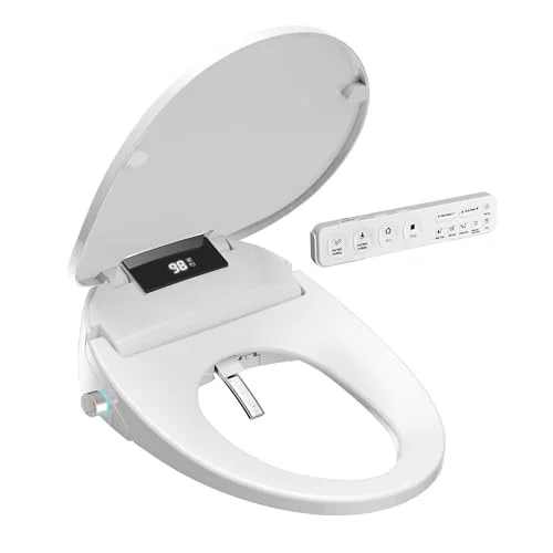 Bidet toilet seat with LED display and self-cleaning nozzle, round bowl
