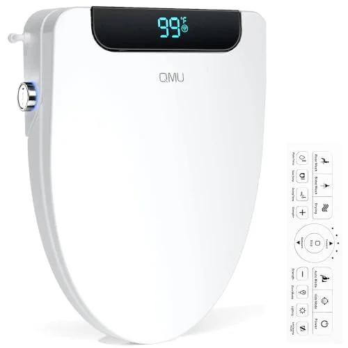 QMU electric bidet toilet seat, elongated, heated seat with warm water and dryer