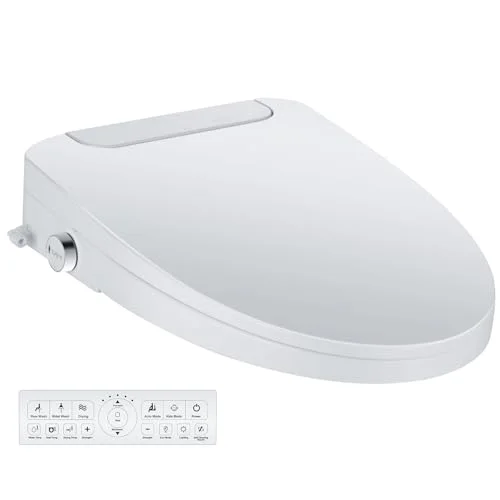 mijashy electric bidet toilet seat, elongated, white, with warm water and air dryer
