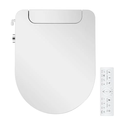 mijashy electric bidet toilet seat, round, white, with warm water and heated seat