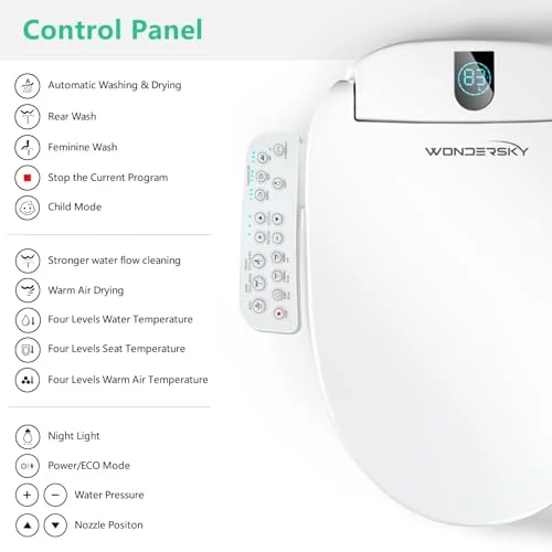 Smart electric heated bidet toilet seat, round bowl