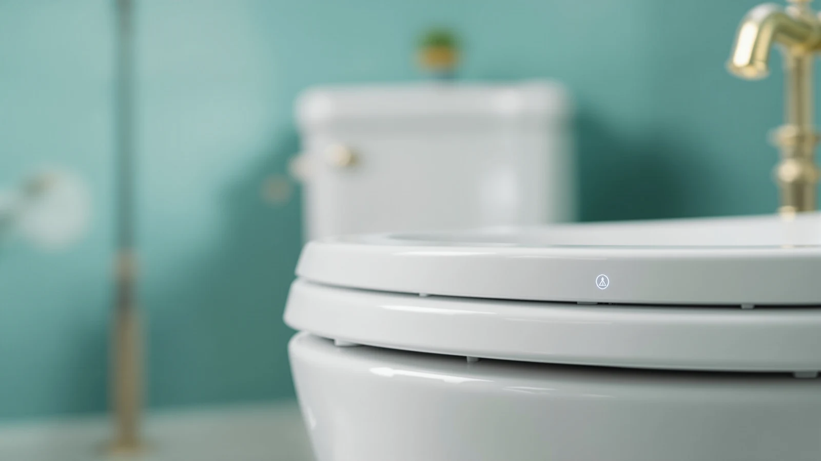 Close-up of a bidet toilet seat's control panel with a red warning light illuminated