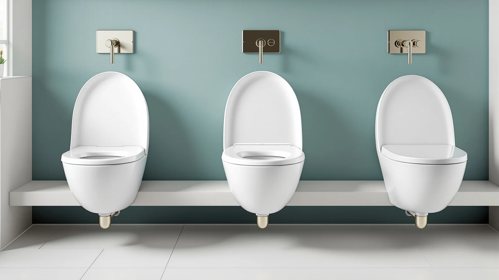 Three white GAICOM electric bidet toilet seats with side control panels, shown side by side against a plain bathroom backdrop