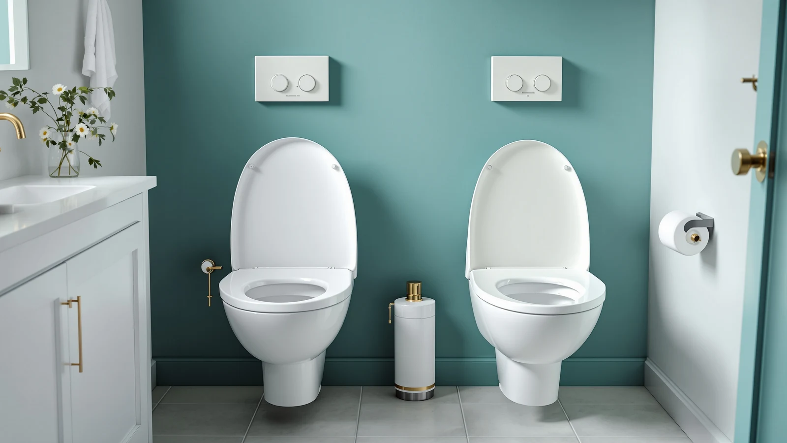 A white electric bidet toilet seat fitted to a toilet bowl, styled like a generic marketplace product photo with no visible brand marking