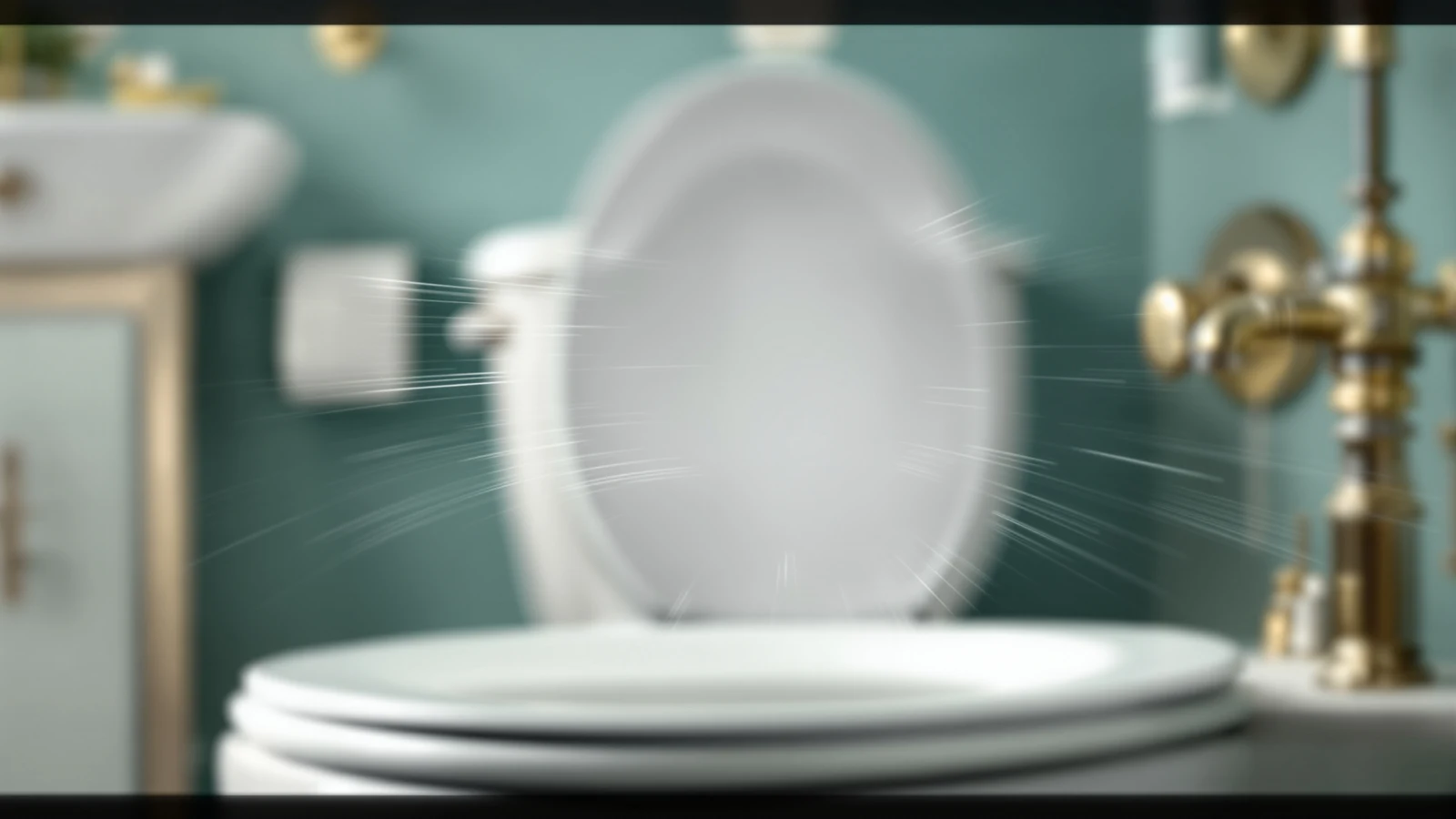 Close-up of a white electric bidet toilet seat lid lowering slowly on a damped hinge
